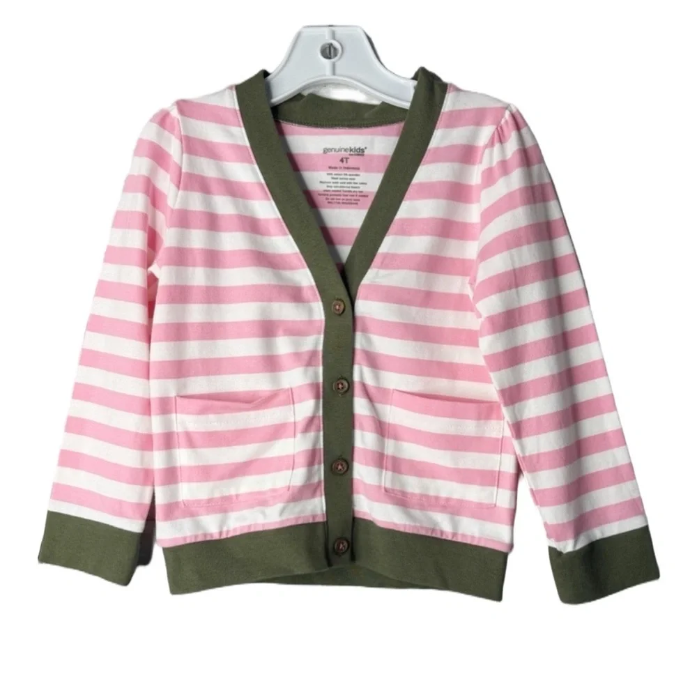 Oshkosh Lightweight Olive, White & Pink Lightweight Cardi, 4t. Great Condition